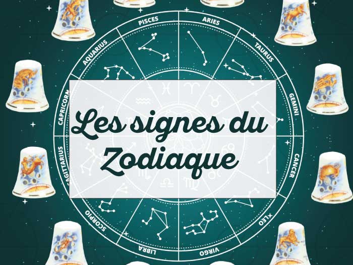 Les 12 signes du zodiaque sur un dé à coudre